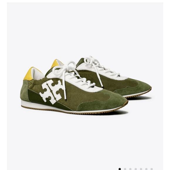Tory Burch Shoes - TORY BURCH TORY SNEAKER SUEDE/LEATHER LECCIO/NEW IVORY/YELLOW LOGO